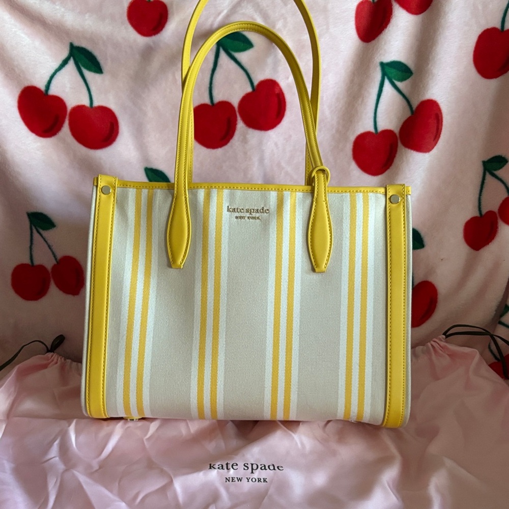 Kate Spade Sunny Yellow and Cream Striped Tote